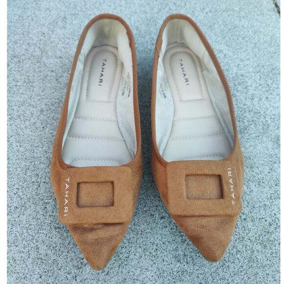 y2k Tan tahari Pointed toe Flats sz 7.5 - Picture 4 of 7